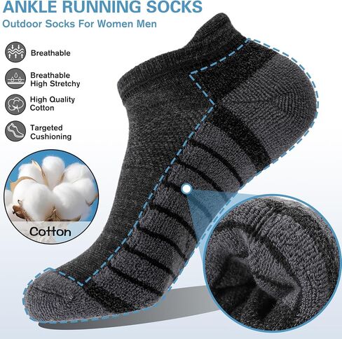 Ankle No Show Running Hiking Athletic Socks Sports Compression Cotton Cushioned Socks 6 Pairs for Women Men in Saudi Arabia