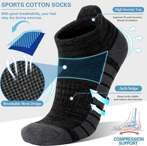 Ankle No Show Running Hiking Athletic Socks Sports Compression Cotton Cushioned Socks 6 Pairs for Women Men in Saudi Arabia
