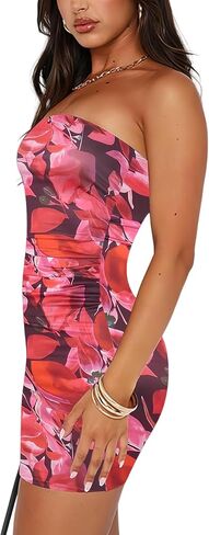 Hupplle Women's Sexy Mini Bodycon Dress Strapless Tube Ruched Cocktail Party Club Night Out Short Outfits Dresses in Saudi Arabia