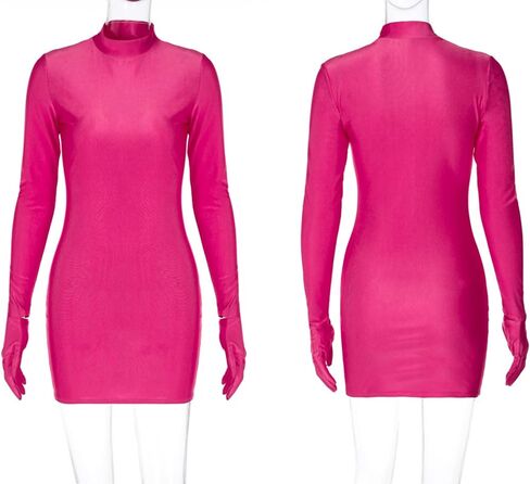 Women's Sexy Turtleneck Mini Dress with Gloves Long Sleeve Bodycon Dress Party Festival Outfit Clubwear in Kuwait