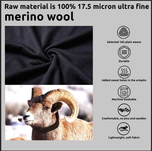 Thermal Underwear Shirts for Men, Merino Wool Base Layer Mens, Ultralight Backpacking Gear in Saudi Arabia