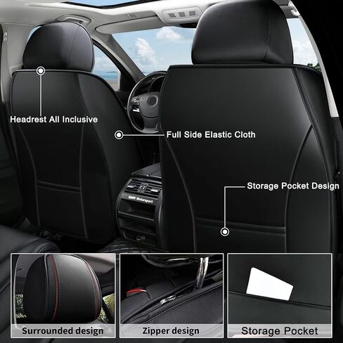 AOMSAZTO Carseat Seat Cover Custom Fit for Hyundai Kona 2018 2019 2020 2021 2022 2023 2024 2025 Faux Leather Car Seat Protector Vehicle Cushion Covers Waterproof Seat Full Set 5 Seats Black&Gray in Saudi Arabia