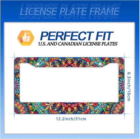 Boho License Plate Frame Beautiful Mandala Flowers License Plate Stainless Steel Funny License Plate Holder Hippie Car Accessories Decoration with 2 Screws Fits Standard Vehicles Size 12.3" x 6.3" in Kuwait