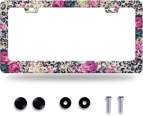 Boho License Plate Frame Beautiful Mandala Flowers License Plate Stainless Steel Funny License Plate Holder Hippie Car Accessories Decoration with 2 Screws Fits Standard Vehicles Size 12.3" x 6.3" in Kuwait