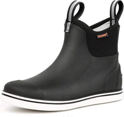 Showave Extra Tough Men's Deck Boots Waterproof Ankle Rain Boots Saltwater Fishing Booties Slip on Rubber Wave Boots High Traction in Kuwait