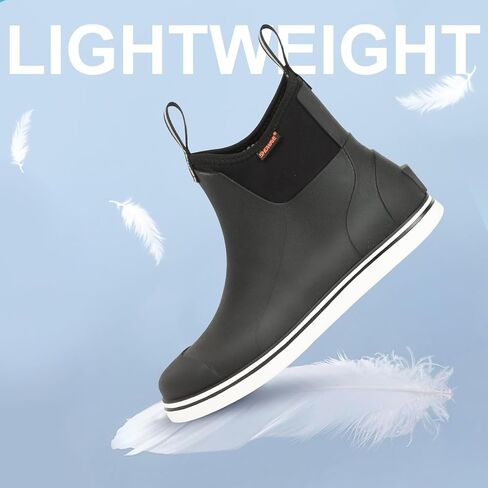 Showave Extra Tough Men's Deck Boots Waterproof Ankle Rain Boots Saltwater Fishing Booties Slip on Rubber Wave Boots High Traction in Kuwait