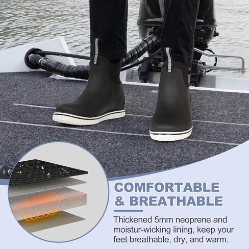 Showave Extra Tough Men's Deck Boots Waterproof Ankle Rain Boots Saltwater Fishing Booties Slip on Rubber Wave Boots High Traction in Kuwait