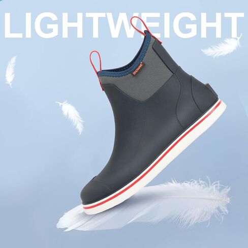 Showave Extra Tough Men's Deck Boots Waterproof Ankle Rain Boots Saltwater Fishing Booties Slip on Rubber Wave Boots High Traction in Kuwait