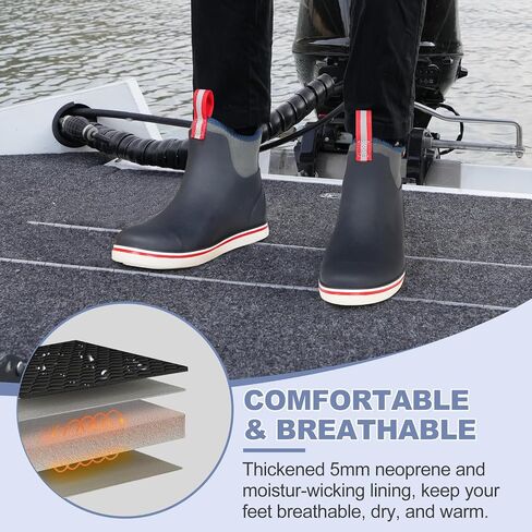 Showave Extra Tough Men's Deck Boots Waterproof Ankle Rain Boots Saltwater Fishing Booties Slip on Rubber Wave Boots High Traction in Kuwait