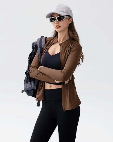 Angel season Womens Zip Up Jackets Mock Lightweight Fitted Turtleneck Cold Weather Athletic Workout Clothes with Pockets in Kuwait