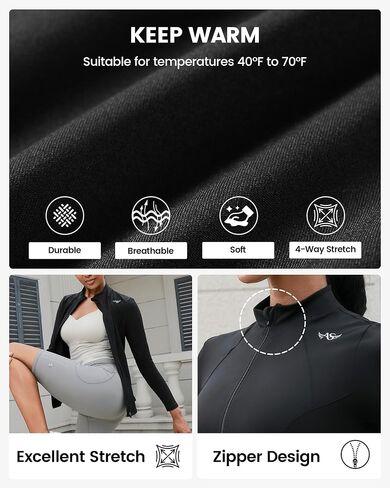 Angel season Womens Zip Up Jackets Mock Lightweight Fitted Turtleneck Cold Weather Athletic Workout Clothes with Pockets in Kuwait