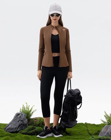 Angel season Womens Zip Up Jackets Mock Lightweight Fitted Turtleneck Cold Weather Athletic Workout Clothes with Pockets in Kuwait