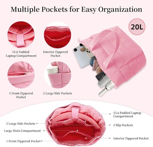 Tote Bag for Women-Nurse bags Lightweight Puffy Tote Bag with Compartments-Quilted Shoulder Bag for Travel, Work in Kuwait