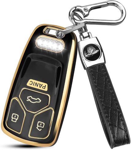 QBUC for Audi Key Fob Cover with Keychain,for Audi Key Cover Fit for Audi A4 Q7 Q5 TT A3 A6 SQ5 R8 S5 Smart Key (Black-A) in Kuwait
