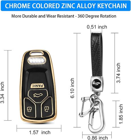 QBUC for Audi Key Fob Cover with Keychain,for Audi Key Cover Fit for Audi A4 Q7 Q5 TT A3 A6 SQ5 R8 S5 Smart Key (Black-A) in Kuwait