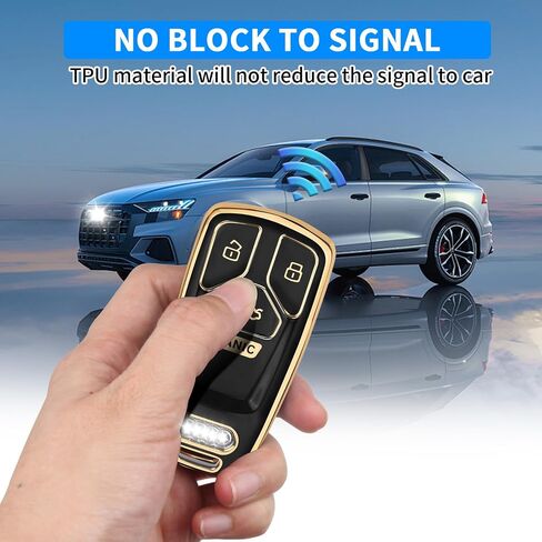 QBUC for Audi Key Fob Cover with Keychain,for Audi Key Cover Fit for Audi A4 Q7 Q5 TT A3 A6 SQ5 R8 S5 Smart Key (Black-A) in Kuwait