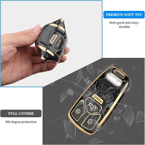 QBUC for Audi Key Fob Cover with Keychain,for Audi Key Cover Fit for Audi A4 Q7 Q5 TT A3 A6 SQ5 R8 S5 Smart Key (Black-A) in Kuwait