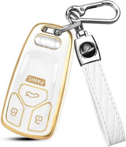 QBUC for Audi Key Fob Cover with Keychain,for Audi Key Cover Fit for Audi A4 Q7 Q5 TT A3 A6 SQ5 R8 S5 Smart Key (Black-A) in Kuwait