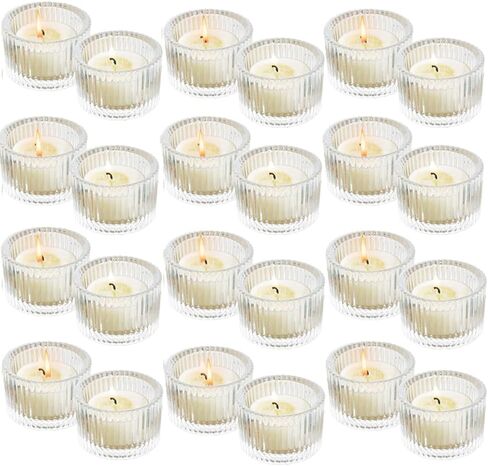 Clear Tealight Candle Holder Set of 24,Glass Votive Candle Holders, Decorative Round Ribbed Candle Holders for Home Decor (Clear) in Saudi Arabia