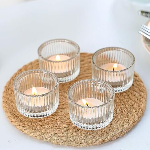 Clear Tealight Candle Holder Set of 24,Glass Votive Candle Holders, Decorative Round Ribbed Candle Holders for Home Decor (Clear) in Saudi Arabia