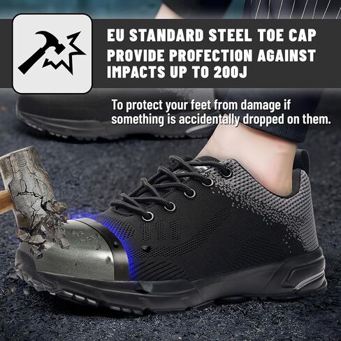 Steel Toe Shoes for Men Women Work Safety Shoes Comfortable Lightweight Puncture Proof Slip Resistant Indestructible Warehouse Industry Construction Shoes in Kuwait