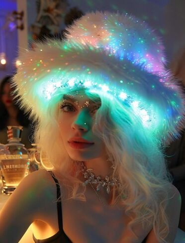 Women Teen Warm Winter Hat Rainbow Fluffy Furry Plush Faux Fur Hats Smart LED Light Up Fishing Hat Bucket Hats in Saudi Arabia