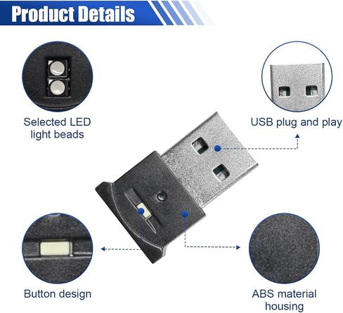 2PCS Mini USB LED Car Interior Atmosphere Lamp, 8 Colors RGB Portable LED Light Plug-in USB Decor Night Light, Adjustable Brightness Car Ambient Lighting for Laptop Keyboard Office Home (1PC) in Kuwait