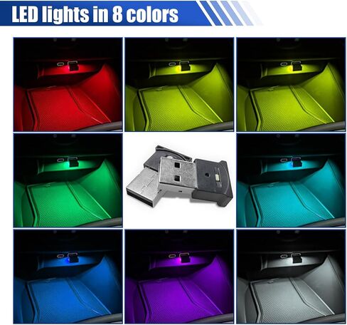 2PCS Mini USB LED Car Interior Atmosphere Lamp, 8 Colors RGB Portable LED Light Plug-in USB Decor Night Light, Adjustable Brightness Car Ambient Lighting for Laptop Keyboard Office Home (1PC) in Kuwait