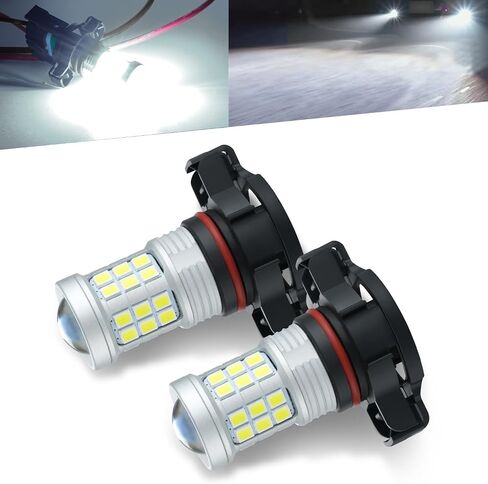 Super Bright 3000lm 2504,PSX24W,12276 LED Fog Lights Bulbs DRL High Power 2835 Chips with Projector Lens Replacement for Cars Trucks, 6000K Xenon White in Kuwait