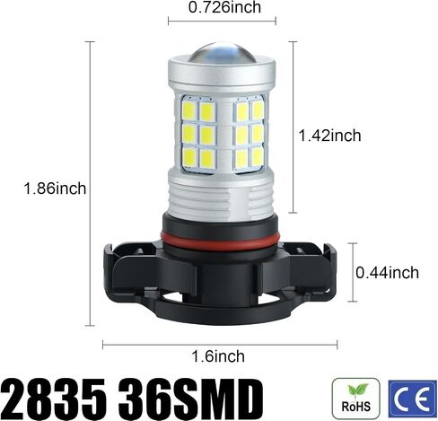 Super Bright 3000lm 2504,PSX24W,12276 LED Fog Lights Bulbs DRL High Power 2835 Chips with Projector Lens Replacement for Cars Trucks, 6000K Xenon White in Kuwait