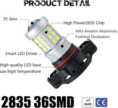 Super Bright 3000lm 2504,PSX24W,12276 LED Fog Lights Bulbs DRL High Power 2835 Chips with Projector Lens Replacement for Cars Trucks, 6000K Xenon White in Kuwait