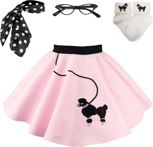 Hip Hop 50's Shop 1950s Toddler Poodle Skirt with Scarf, Bobby Socks, and Glasses, 4 Piece Halloween Pretend Play Costume Set in Kuwait