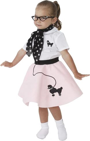 Hip Hop 50's Shop 1950s Toddler Poodle Skirt with Scarf, Bobby Socks, and Glasses, 4 Piece Halloween Pretend Play Costume Set in Kuwait