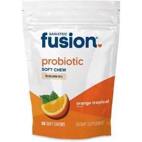 Bariatric Fusion Bariatric Probiotic Soft Chews | Orange Tropical Flavor Chewy Bariatric Vitamin | Bacillus Coagulans 10 Billion CFU Chewable Probiotic | Support Digestive & Immune Health | 60 Count