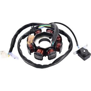 GOOFIT Ignition Stator Magneto 8 Coil 5 Wires 4 Plugs 3 Metal Sheets Replacement for 4 Stroke 49cc 50cc 80cc 125cc 150cc 152QMB ATV GY6 Magneto Scooter Moped Go Kart Dune Buggy