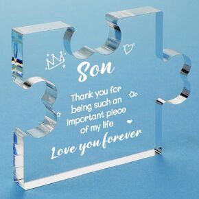 Funnli Gifts for Son from Mom, Christmas Valentines Day Gifts for Son Acrylic Puzzle Plaque, Fathers Day Graduation Wedding Birthday Gifts for Son 3.35 x 2.76 Inch Desk Decorations