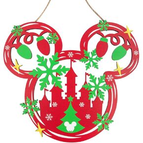 Christmas Door Sign Decorations, Wooden Wall Hanging Sign Décor for Christmas Party Supplies, Peppermint Wood Mouse Shaped Decorative Xmas Home Porch Plaques Ornaments Indoor and Outdoor (Hollowed-out Mouse)