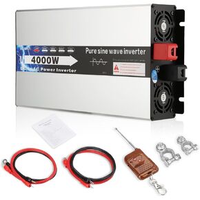 4000W Pure Sine Wave Inverter 12V DC to 110V AC, Car Power Inverter with Dual AC Outlets, LCD Display, Remote Control for Home, Vehicle, Road Trips, Camping