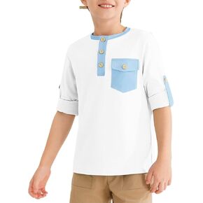 Haloumoning Boys Long Sleeve Shirts Kids Casual Henley Collared T-Shirts Tops Tees 4-14 Years