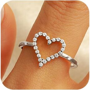 Gold Heart Ring for Women 14K Gold Plated 925 Sterling Silver Hollow Shiny Elegant Rings to Daughter Mother Dainty Stackable Ring Jewelry Gifts for Christmas Valentine's Day Size 6-9
