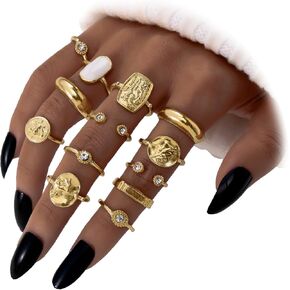 Gold Knuckle Rings Set for Women,Vintage Stackable Finger Rings Pack, Dainty Boho Adjustable Signet Rings Sparkle Crystal Joint Finger Midi Rings Trendy Jewelry
