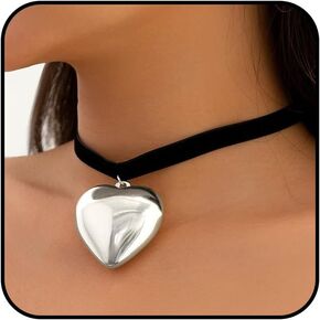 Pink Heart Choker Necklace Red Heart Necklace Chunky Heart Necklace for Women Ribbon Bow Choker Puffy Heart Choker Necklace Pink Jewelry Trendy Stuff