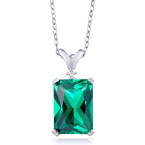 Gem Stone King 925 Sterling Silver Customized and Personalized 10X14MM Emerald Cut Gemstone Birthstone and White Diamond Pendant Necklace For Women with 18 Inch Chain