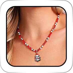عيد الميلاد مطرز المختنق قلادة شجرة عيد الميلاد الحمراء قلادة القلائد عيد الميلاد اليدوية الخرز سلسلة عنق عطلة مجوهرات احتفالية هدية للنساء in Kuwait