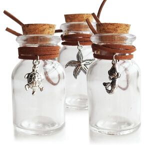6PCS 30ml Clear Wide Mouth Glass Bottles with Cork Stoppers and Decorative Pendant, Mini Small Vials for Wedding Favors, DIY Crafts, Baby Shower