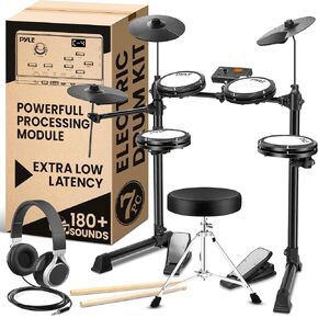 Pyle 8-Piece Electric Drum Set Professional Electronic Drumming Kit Machine w/MIDI Support, Preloaded Sounds, Record Mode, Cymbals, Digital Foot Pedals, Sound Module, Drumsticks, Mac/PC Compatible