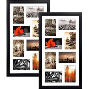 20 Opening 4x6 Collage Picture Frame Set of 2, 18.1x41.3 inches Black Multiple Frames Display 4 by 6 inch Photos with Mat for Wall Hanging