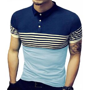 LOGEEYAR Mens Summer Slim Fit Contrast Color Stitching Stripe Short Sleeve Polo Casual T-Shirts