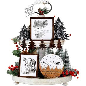 11 Pcs Christmas Tiered Tray Decor Set Wood Christmas Table Decor Farmhouse Christmas Decor Christmas Trees Santa Claus Reindeer Pine Cone Wooden Tabletop Signs for Xmas Home Party (Santa Style) in Saudi Arabia