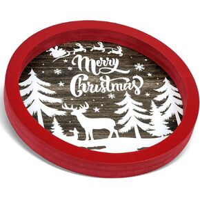 Putuo Decor Christmas Decorations for Home Round Coffee Table Serving Platter Rustic Decorative Wooden Tray Christmas Tray Serving Platters for Entertaining for Coffee Wine Table Serving